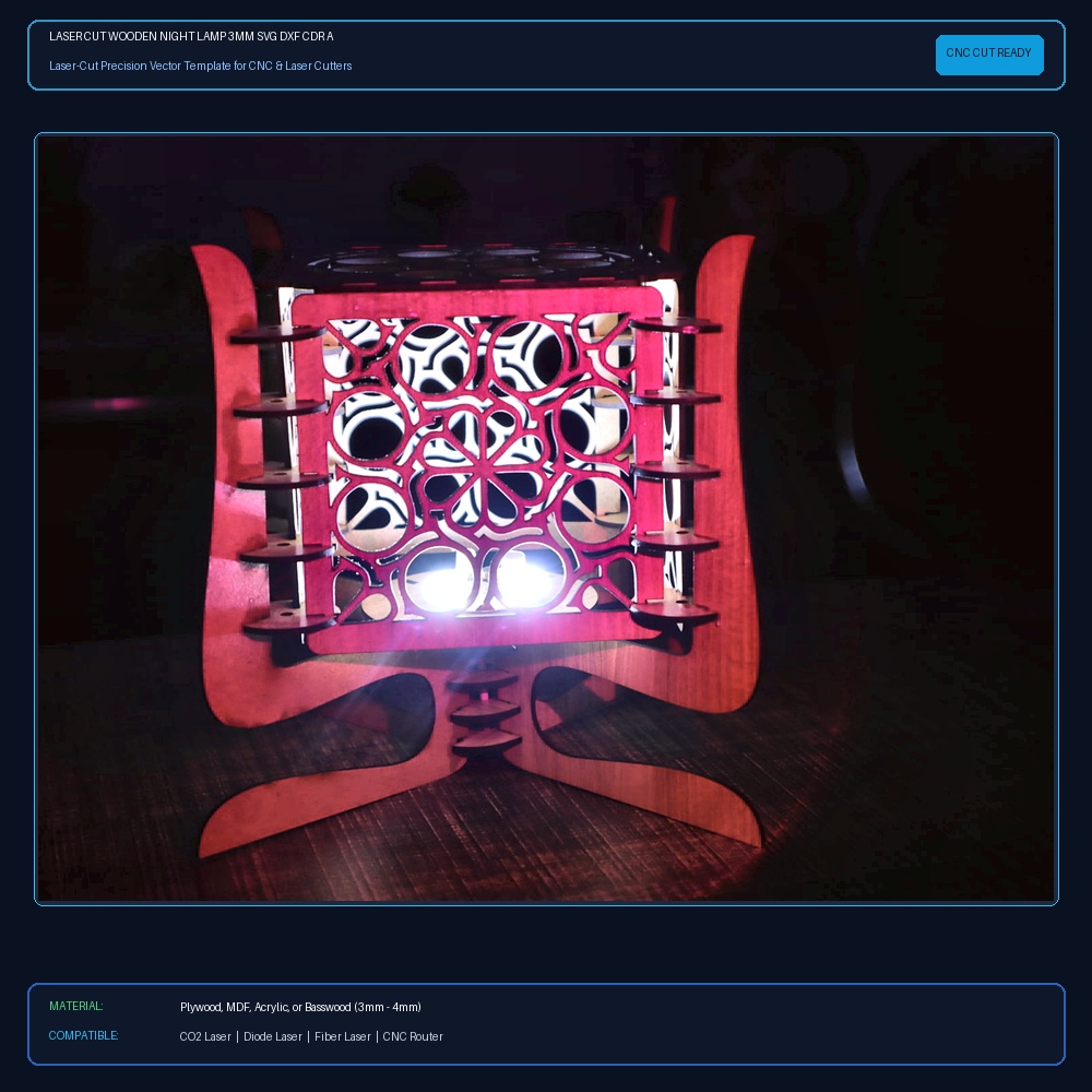 Laser Cut Wooden Night Lamp 3mm SVG DXF CDR AI PDF Free Download View 2