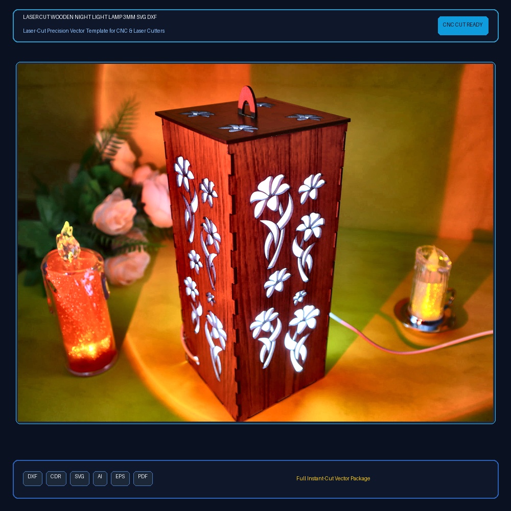 Laser Cut Wooden Night Light Lamp 3mm SVG DXF CDR AI PDF Free Download