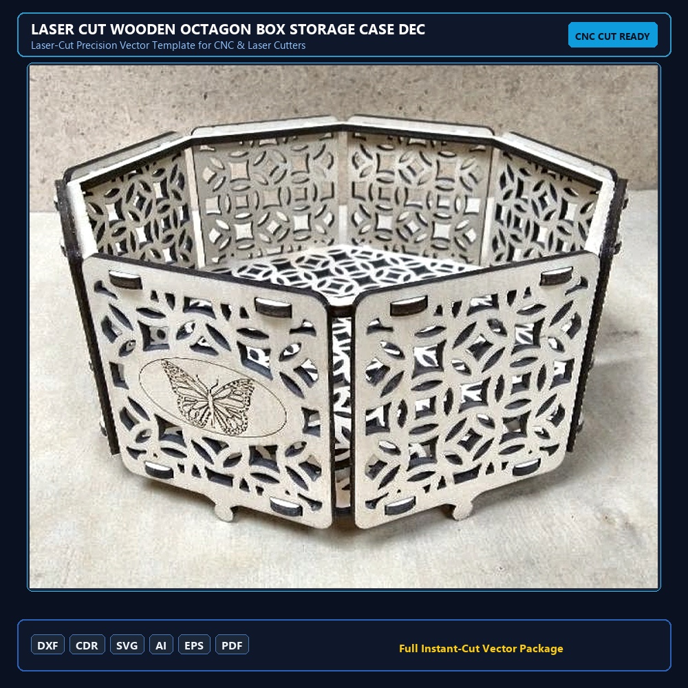Laser Cut Wooden Octagon Box Storage Case Decorative Packaging Box