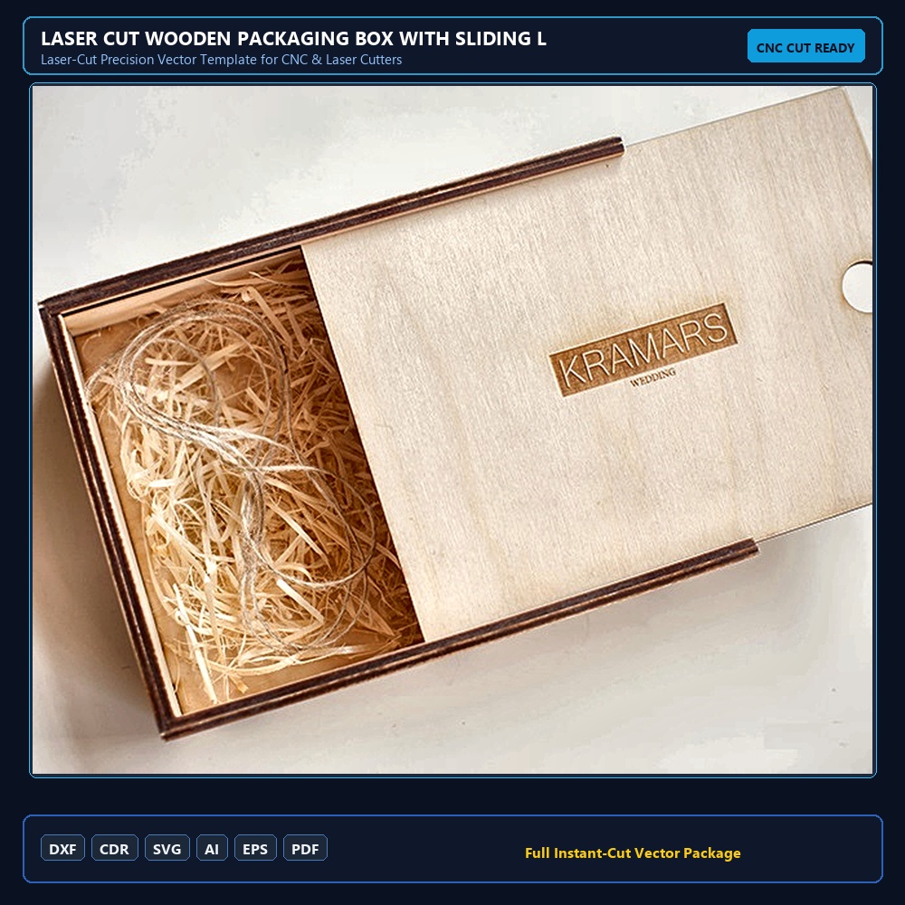 Laser Cut Wooden Packaging Box With Sliding Lid 180×180 3mm DXF File Free Download