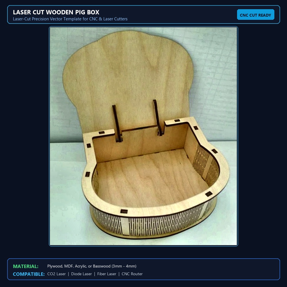 Laser Cut Wooden Pig Box View 2