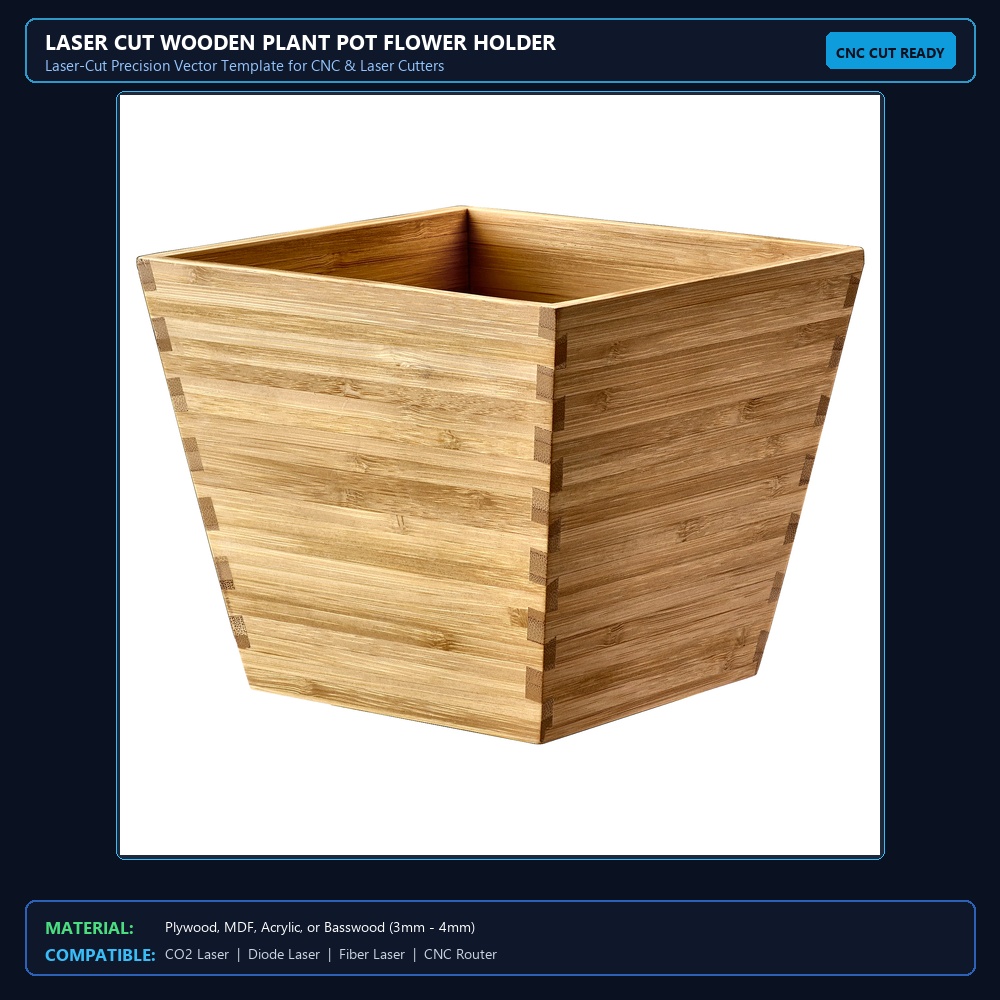 Laser Cut Wooden Plant Pot Flower Holder View 2
