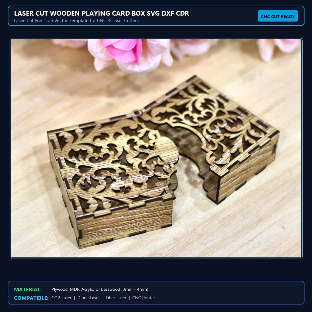 Laser Cut Wooden Playing Card Box SVG DXF CDR AI PDF Free Download View 2