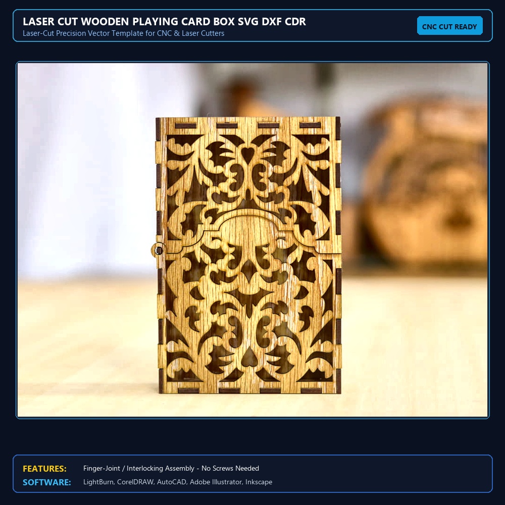Laser Cut Wooden Playing Card Box SVG DXF CDR AI PDF Free Download View 4