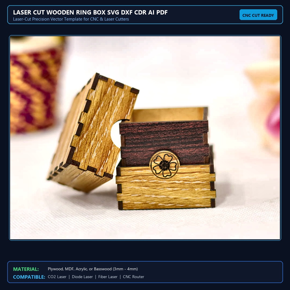Laser Cut Wooden Ring Box SVG DXF CDR AI PDF Free Download View 2