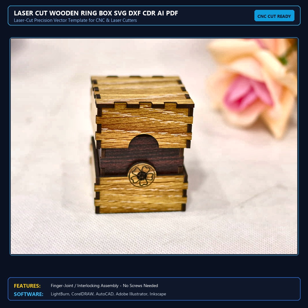Laser Cut Wooden Ring Box SVG DXF CDR AI PDF Free Download View 3