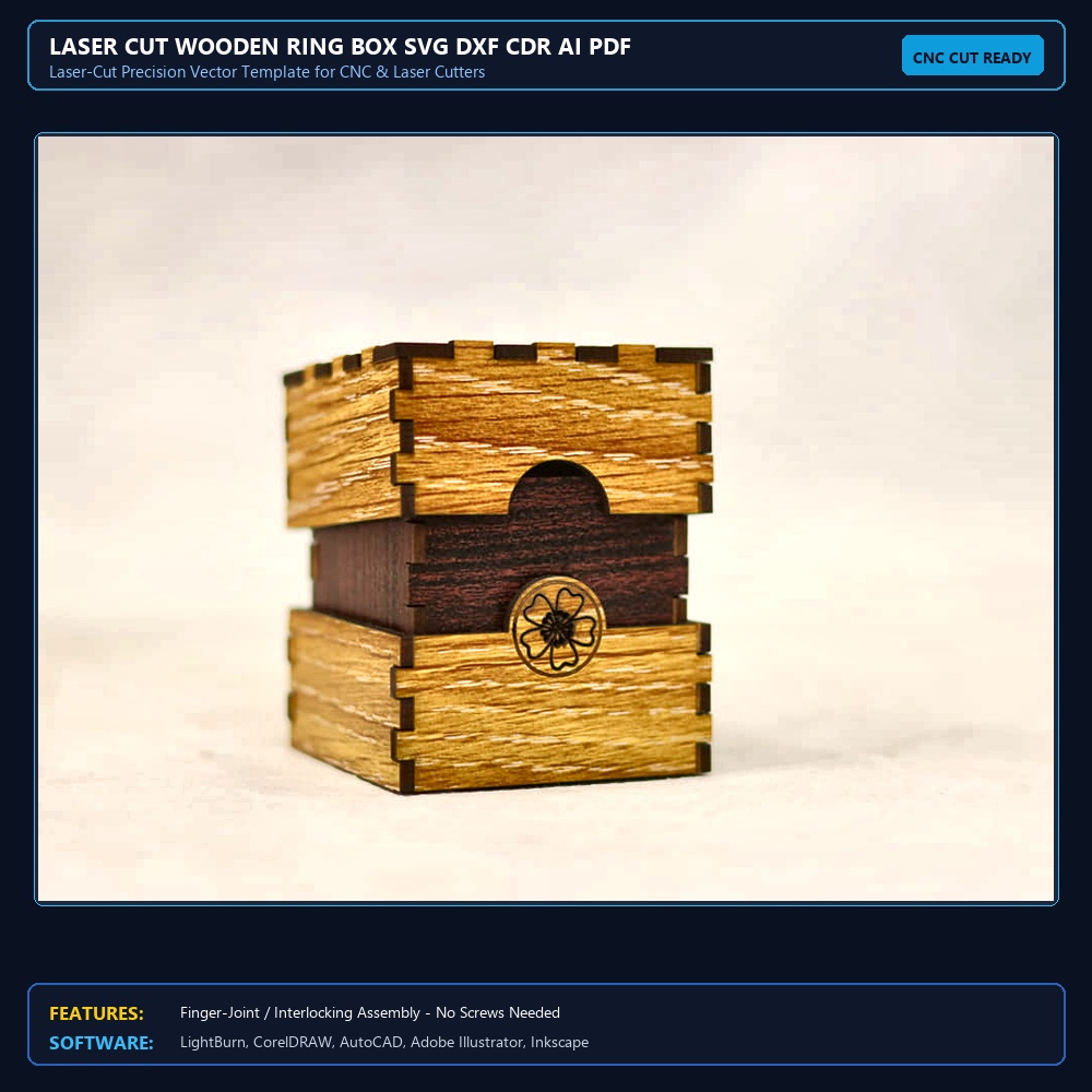 Laser Cut Wooden Ring Box SVG DXF CDR AI PDF Free Download View 4