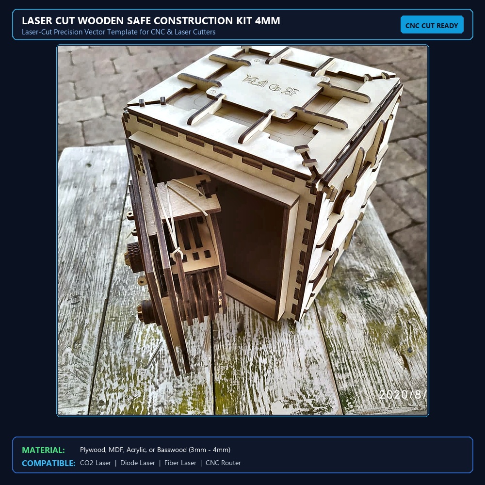 Laser Cut Wooden Safe Construction Kit 4mm View 2