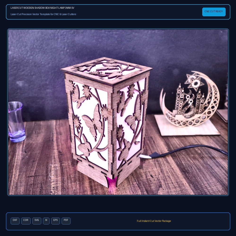 Laser Cut Wooden Shadow Box Night Lamp 3mm SVG DXF CDR AI PDF Free Download