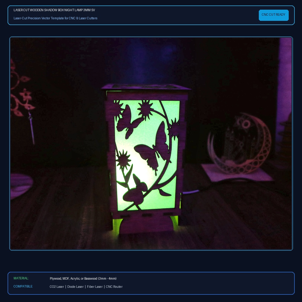 Laser Cut Wooden Shadow Box Night Lamp 3mm SVG DXF CDR AI PDF Free Download View 2