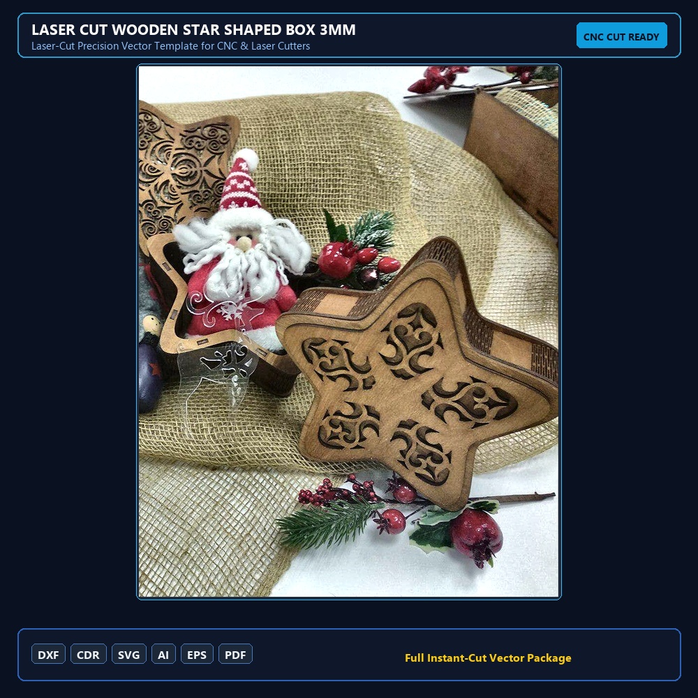 Laser Cut Wooden Star Shaped Box 3mm