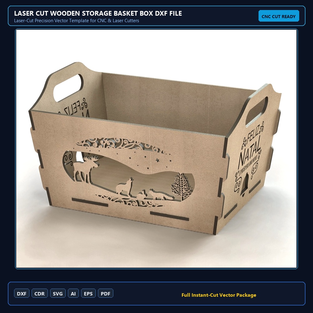 Laser Cut Wooden Storage Basket Box DXF File Free Download