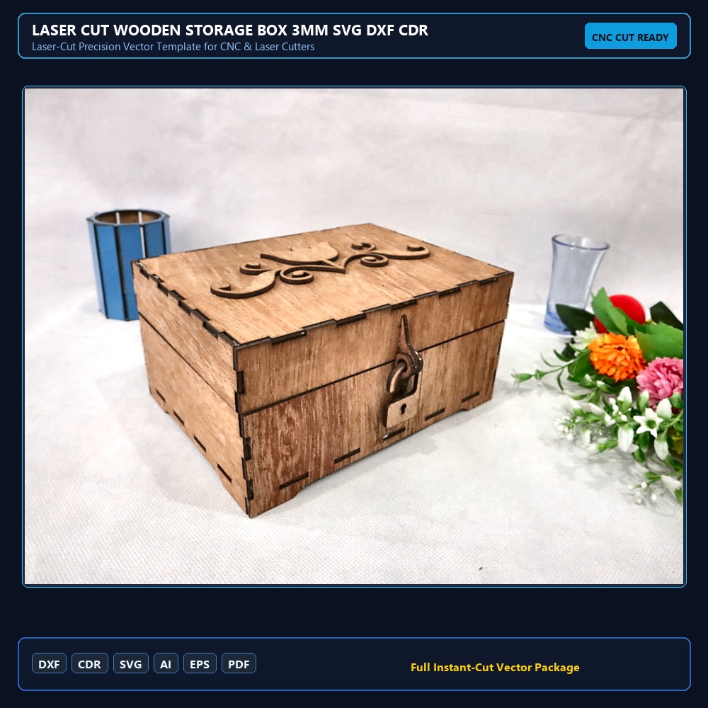 Laser Cut Wooden Storage Box 3mm SVG DXF CDR AI PDF Free Download