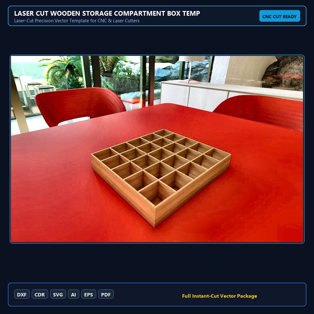 Laser Cut Wooden Storage Compartment Box Template