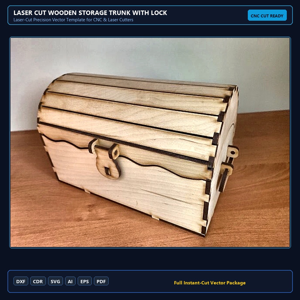 Laser Cut Wooden Storage Trunk With Lock