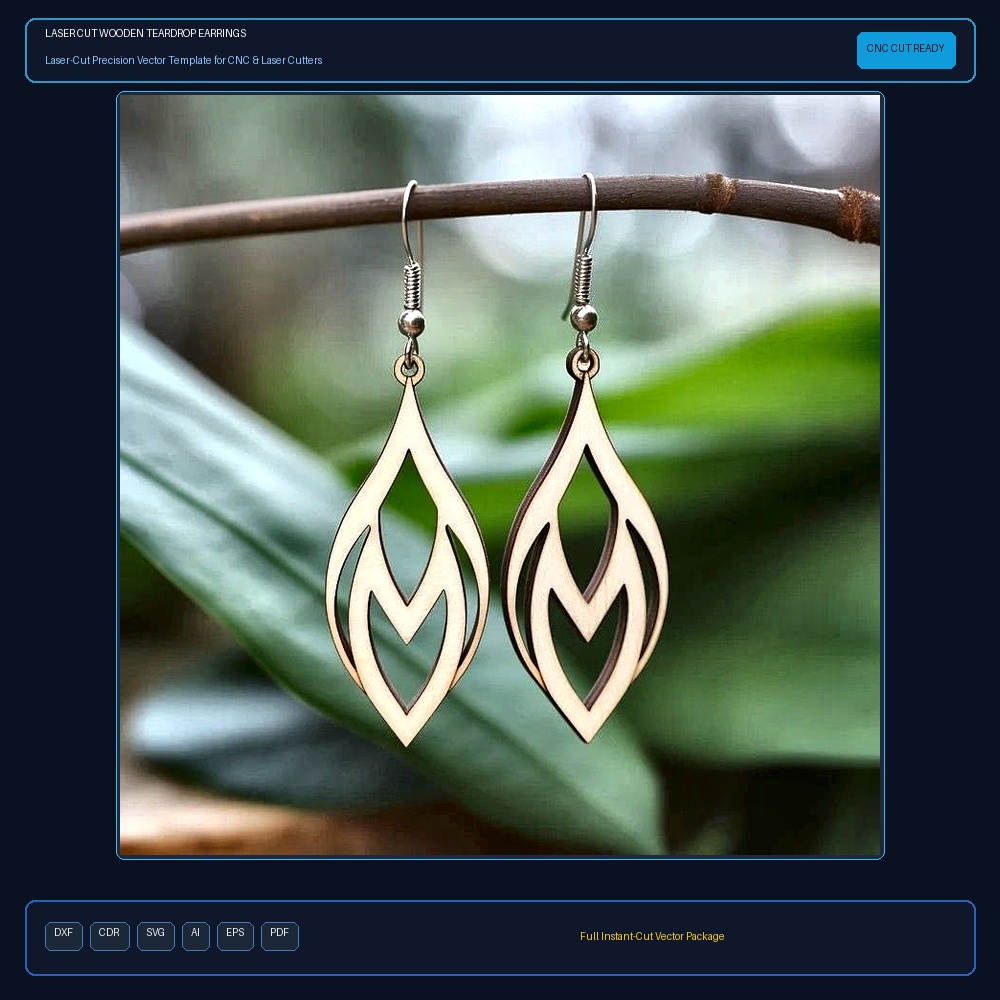 Laser Cut Wooden Teardrop Earrings