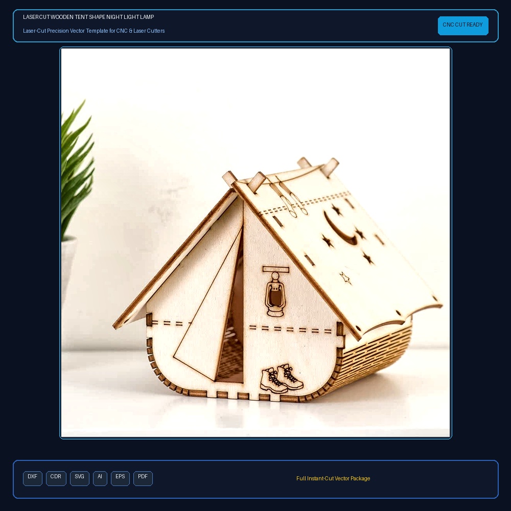 Laser Cut Wooden Tent Shape Night Light Lamp