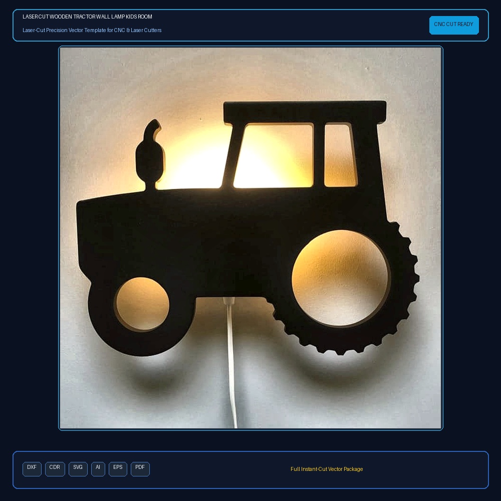 Laser Cut Wooden Tractor Wall Lamp Kids Room Decor