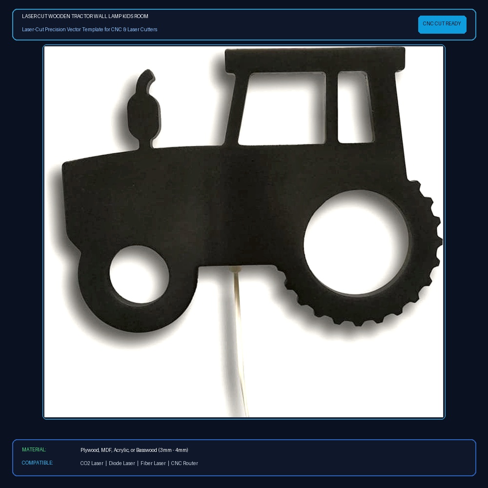 Laser Cut Wooden Tractor Wall Lamp Kids Room Decor View 2