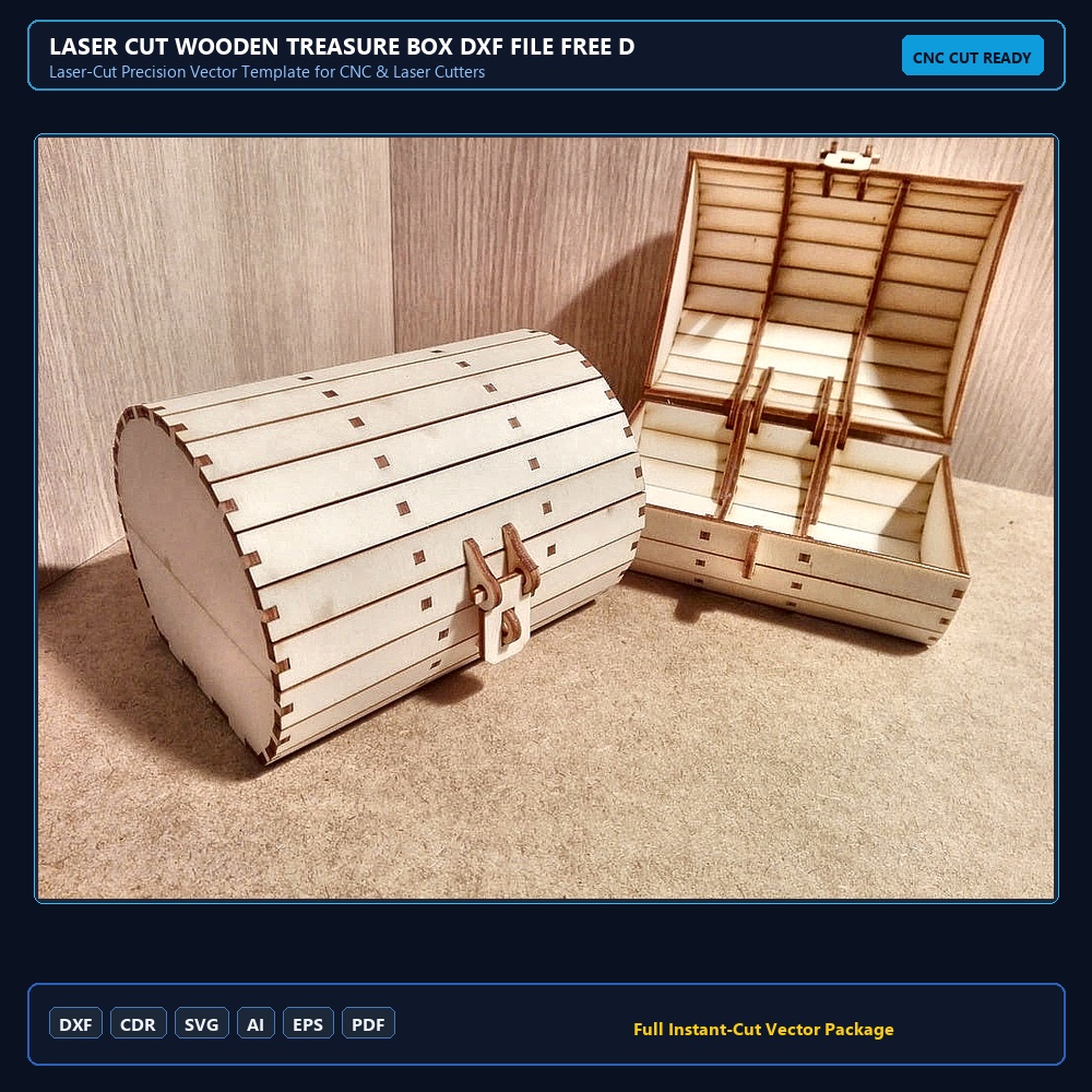 Laser Cut Wooden Treasure Box DXF File Free Download