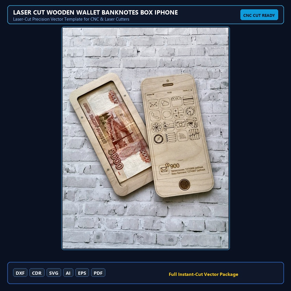 Laser Cut Wooden Wallet Banknotes Box iPhone Shaped
