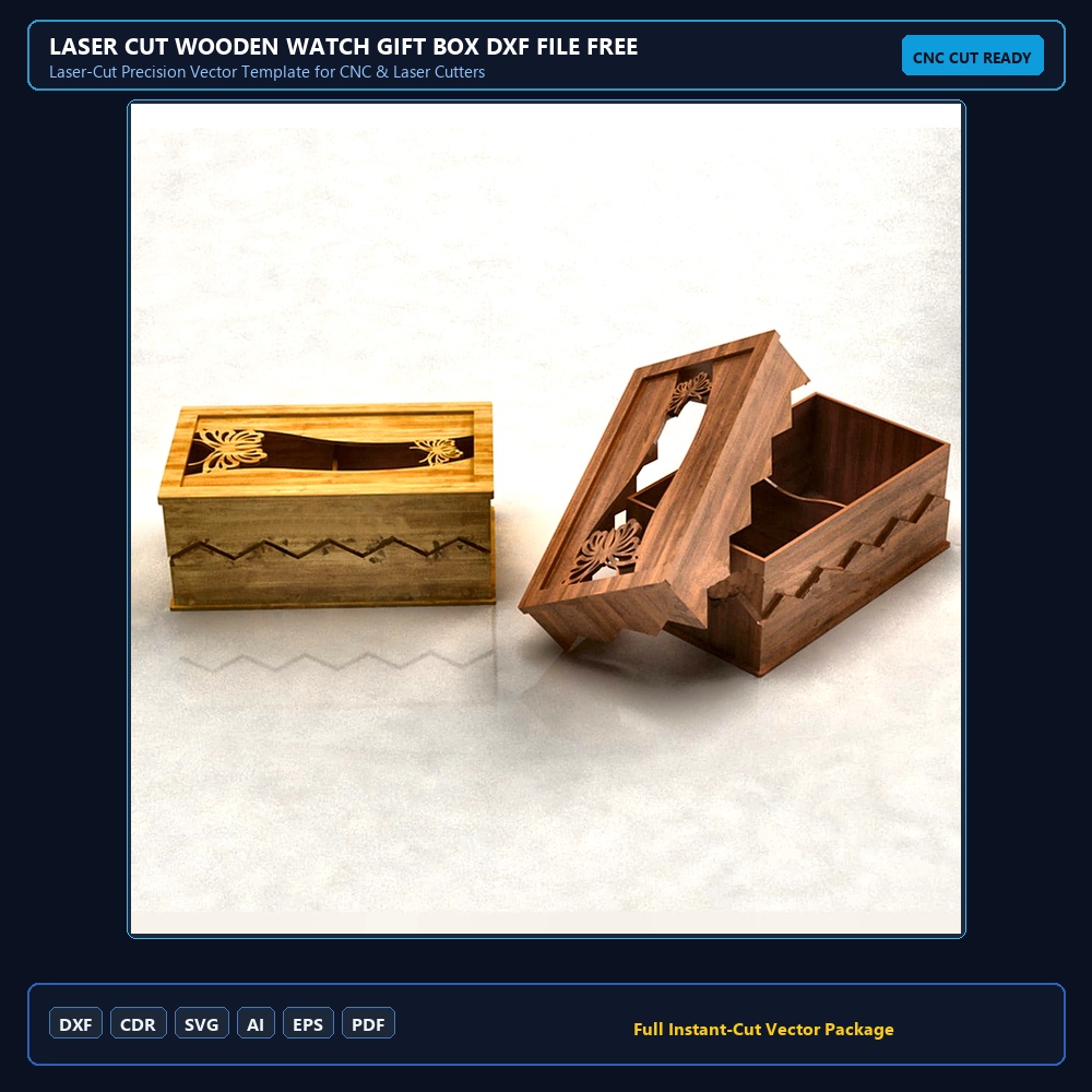 Laser Cut Wooden Watch Gift Box DXF File Free Download