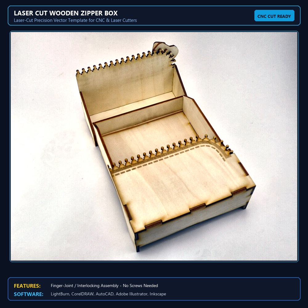 Laser Cut Wooden Zipper Box View 3