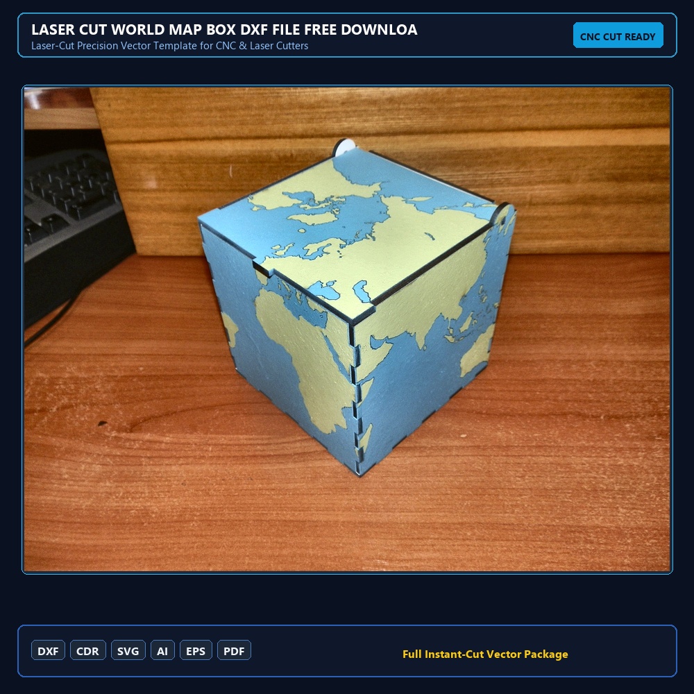 Laser Cut World Map Box DXF File Free Download