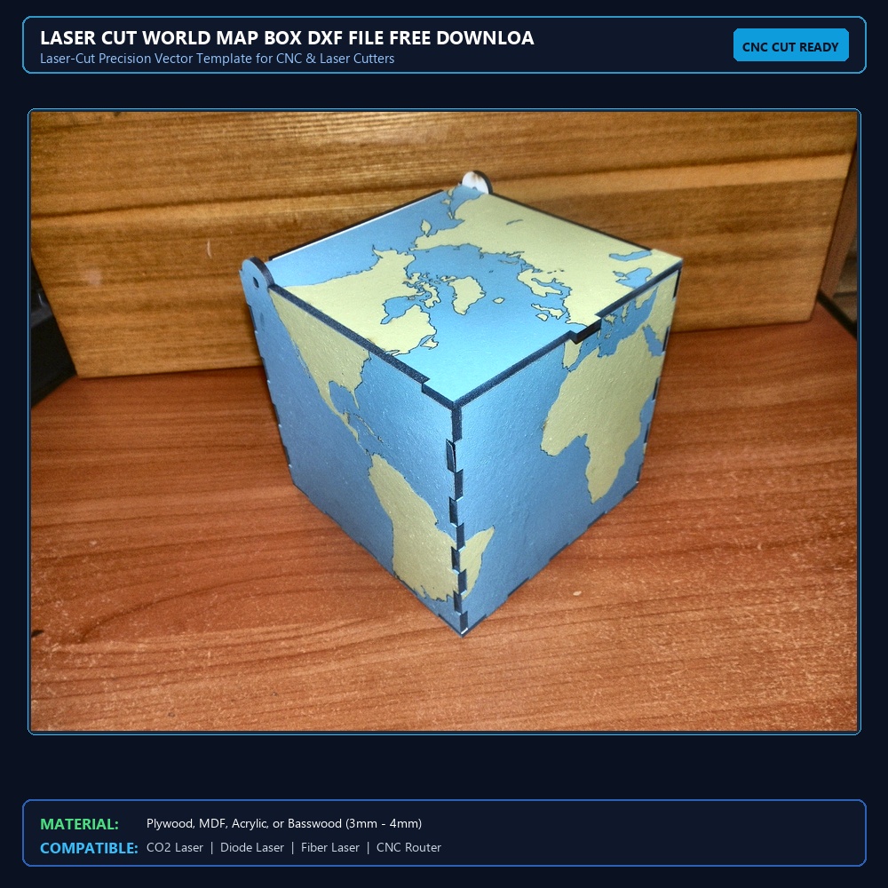 Laser Cut World Map Box DXF File Free Download View 2