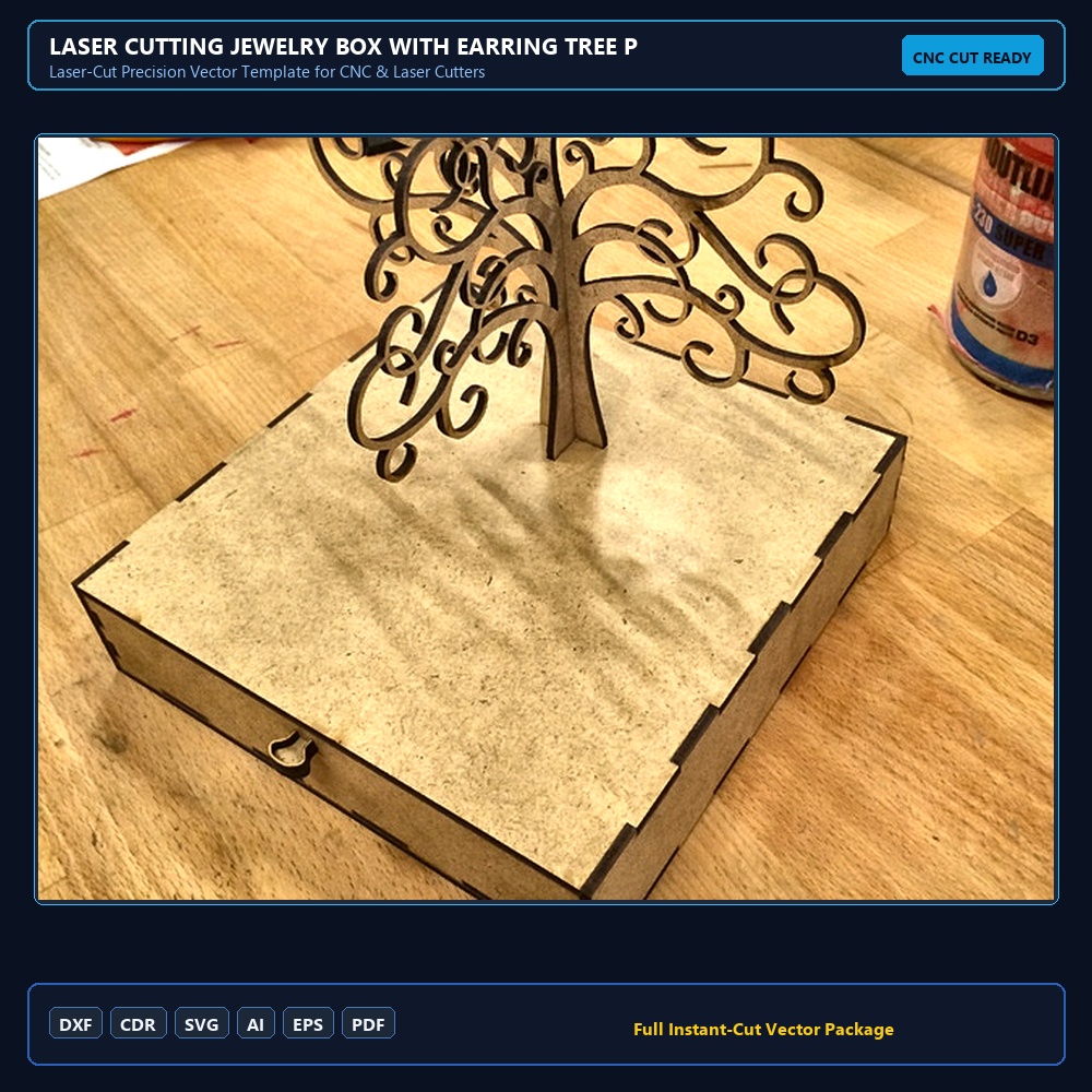 Laser Cutting Jewelry box with earring tree PDF File Free Download