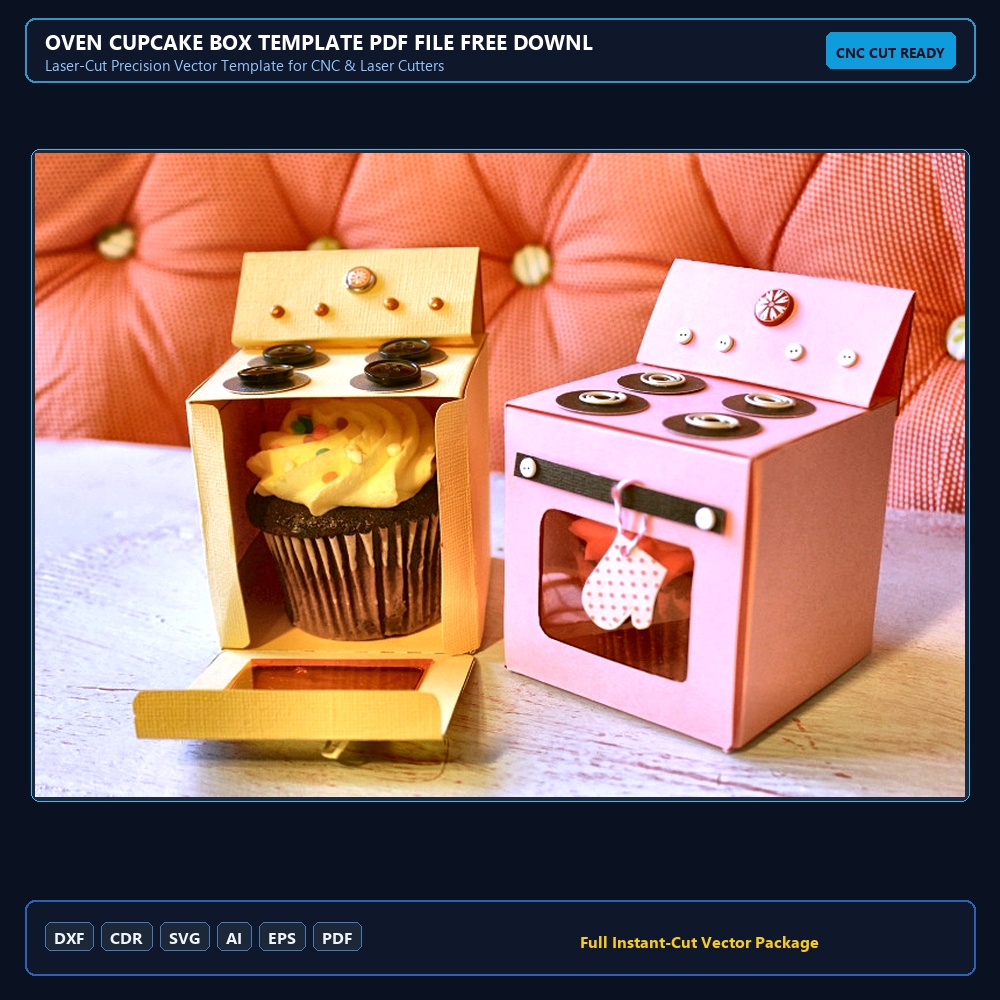 Oven Cupcake Box Template PDF File Free Download