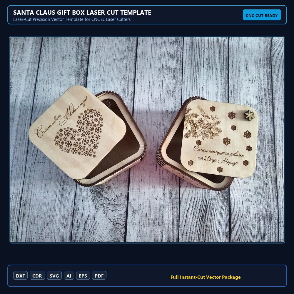 Santa Claus Gift Box Laser Cut Template