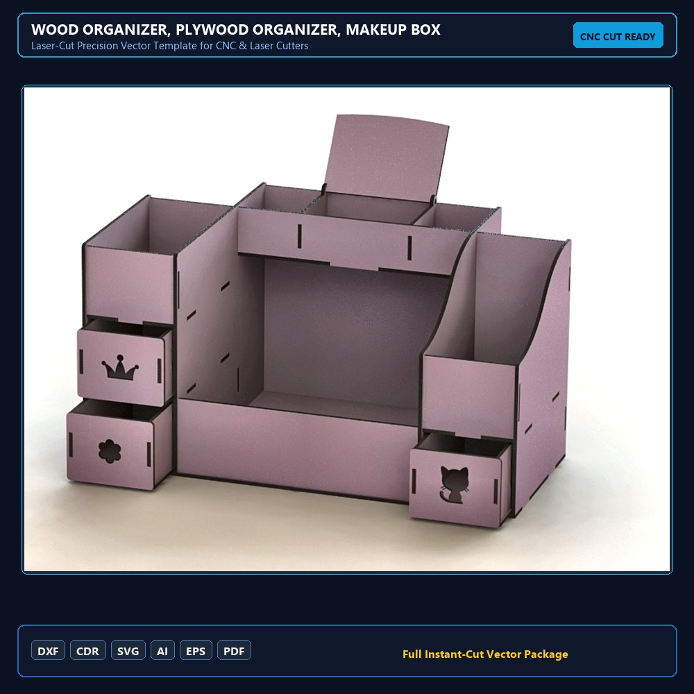 Wood organizer, plywood organizer, Makeup Box