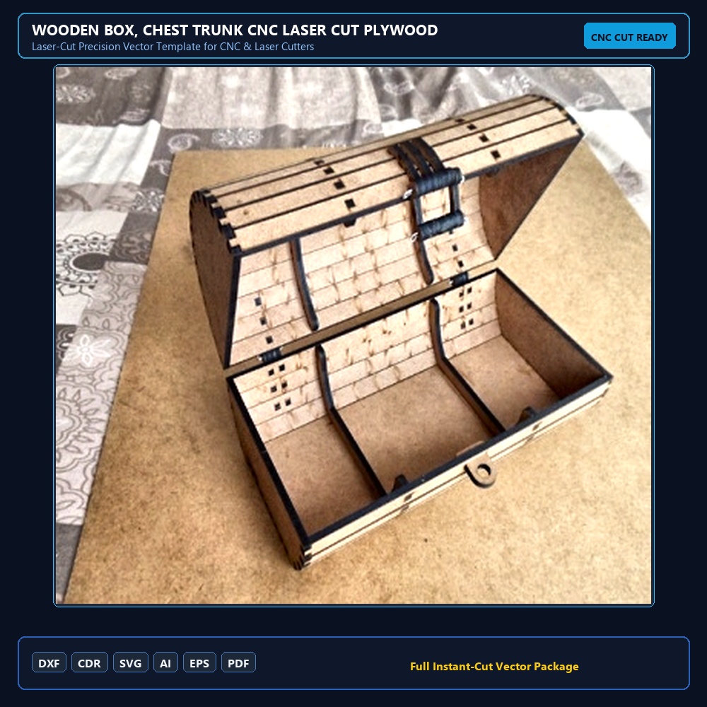 Wooden Box, Chest Trunk CNC Laser Cut Plywood PDF File Free Download