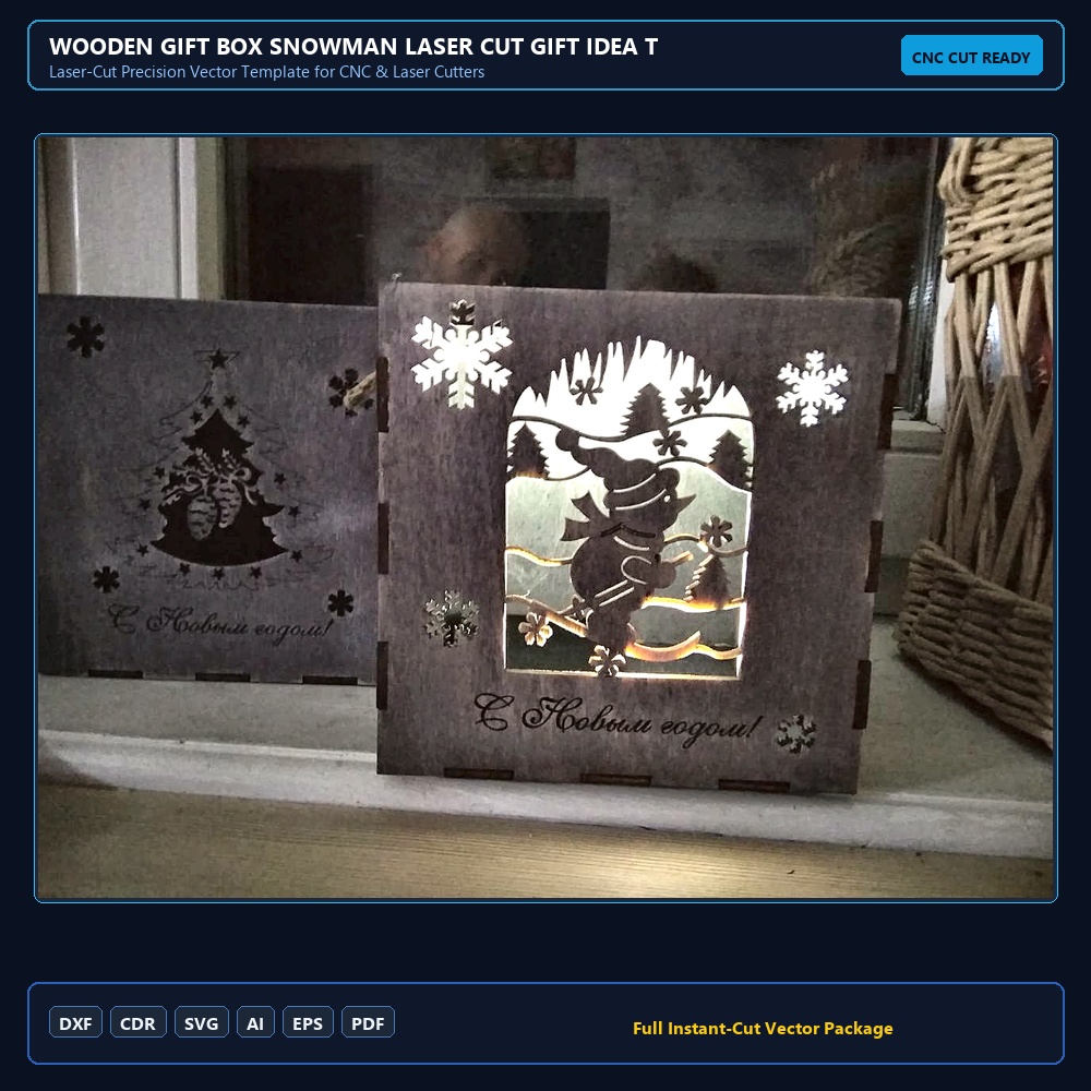 Wooden Gift Box Snowman Laser Cut Gift Idea Template