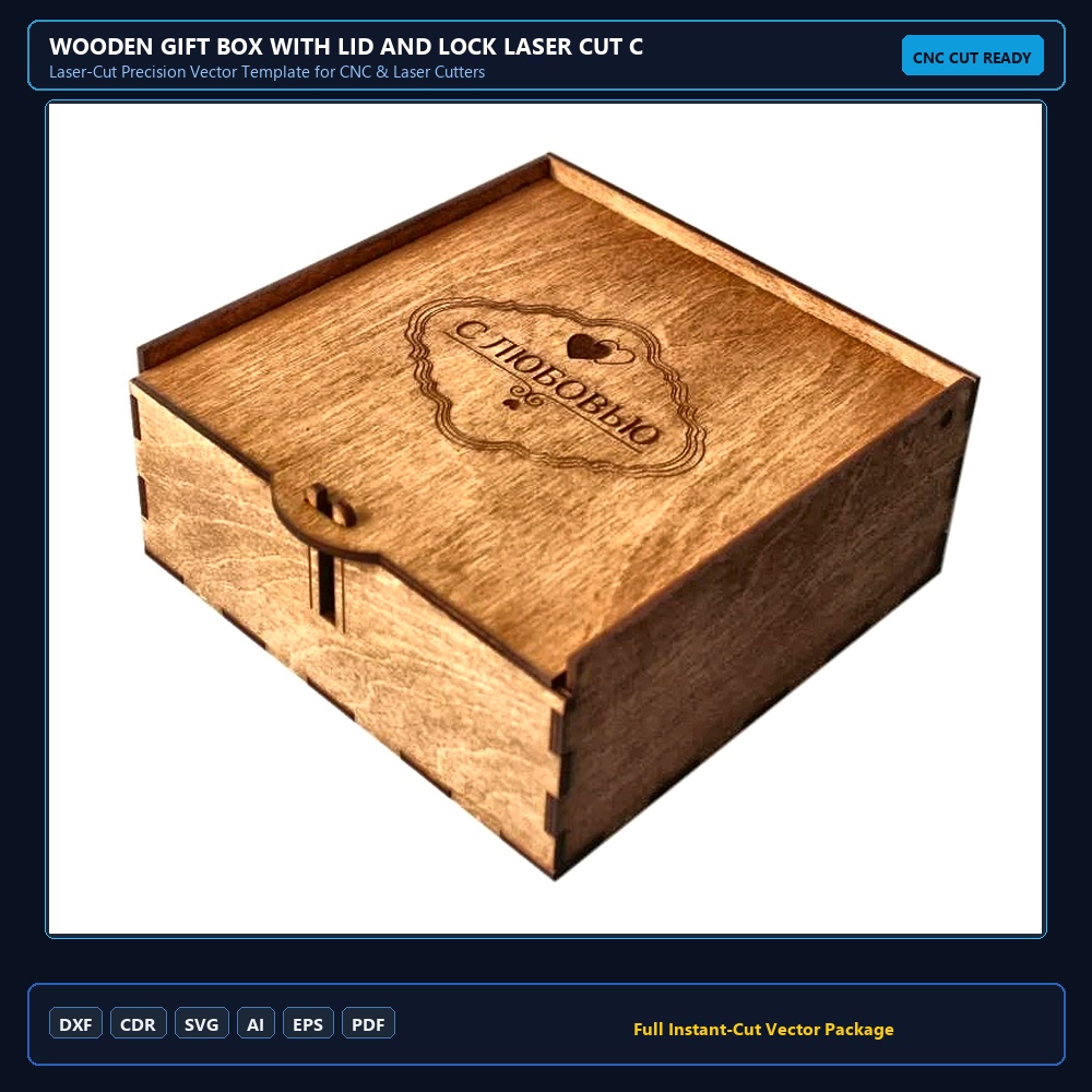 Wooden Gift Box with Lid and Lock Laser Cut CNC