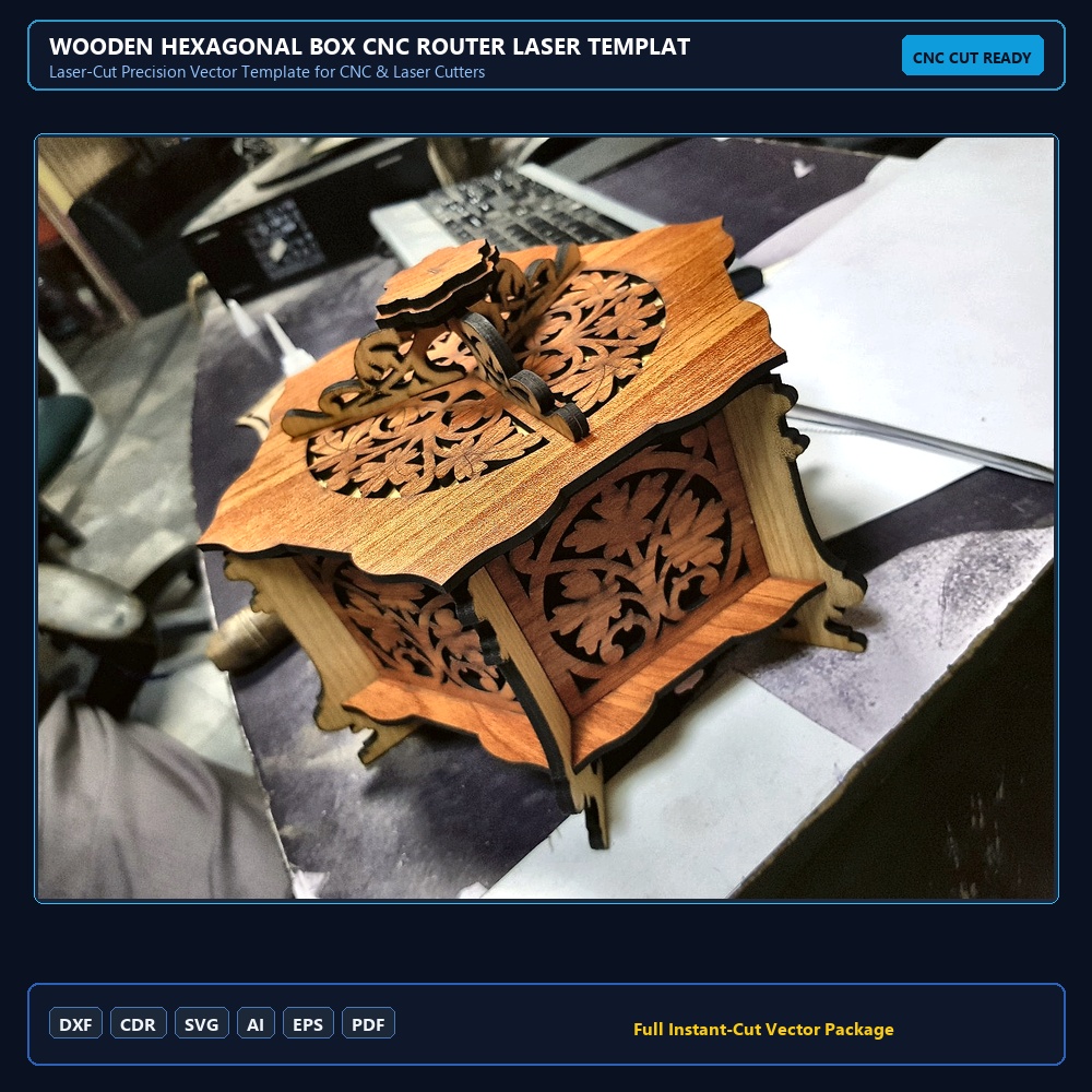Wooden Hexagonal Box CNC Router Laser Template