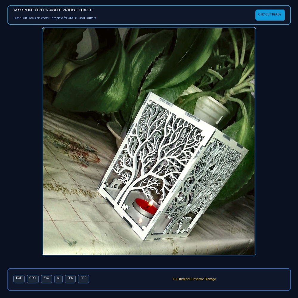 Wooden Tree Shadow Candle Lantern Laser Cut Template